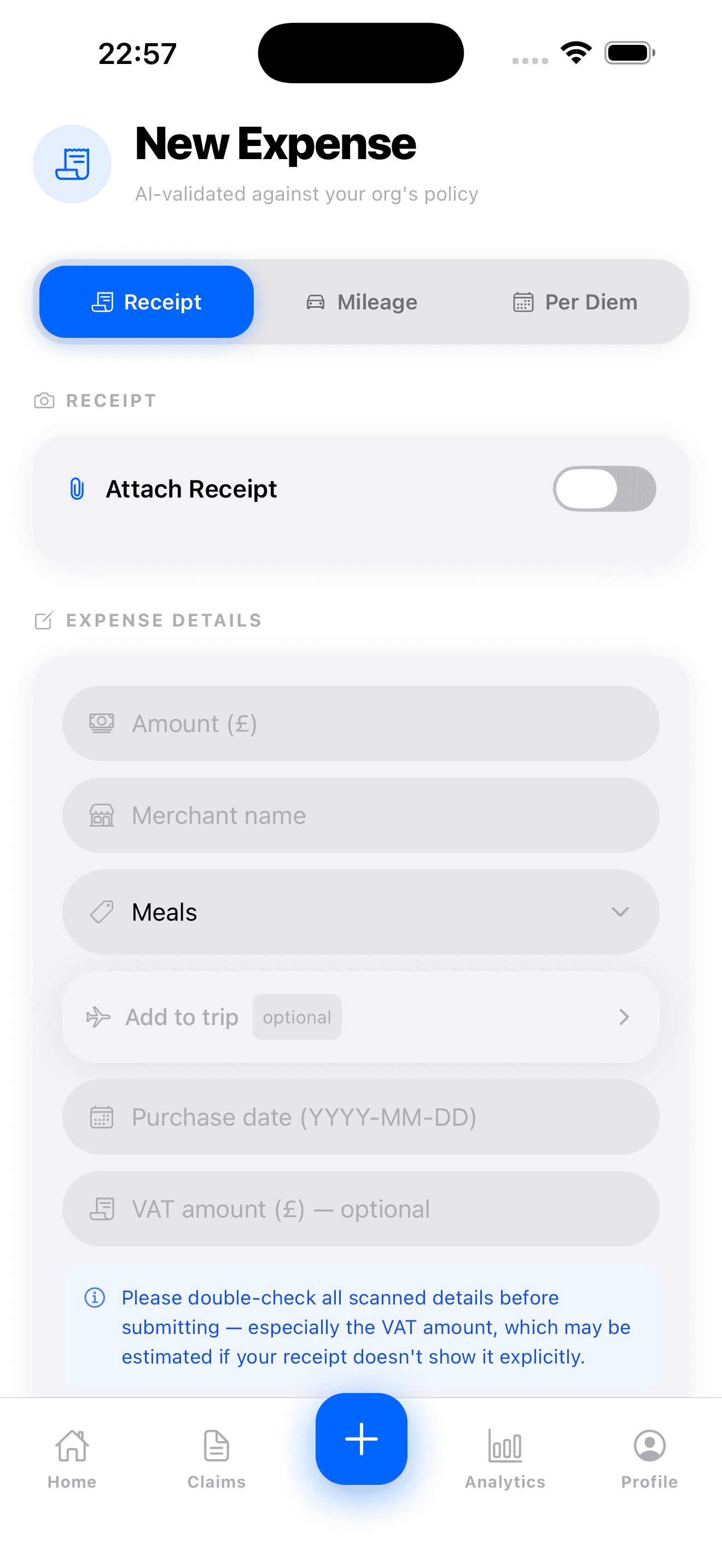 AI receipt scan